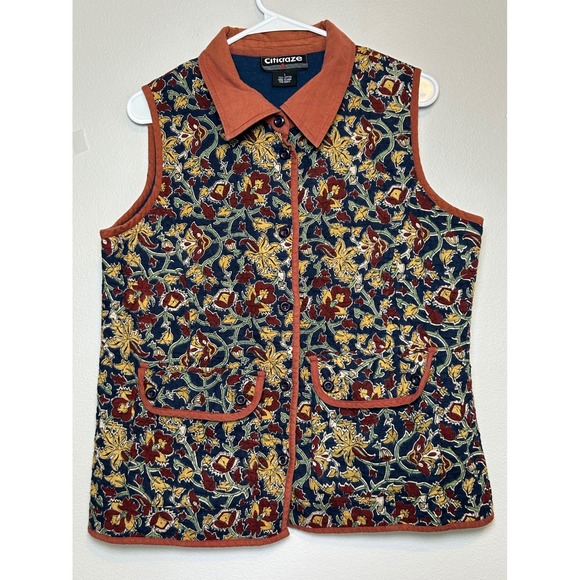 Citicraze Jackets & Blazers - Citicraze Women's L Quilted Floral Cotton Vest Boho Cottagecore Button Front